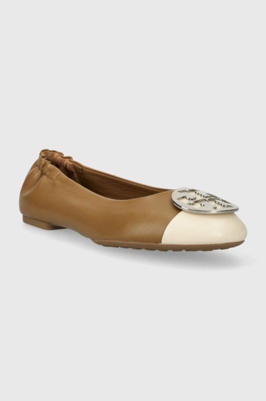 Шкіряні балетки Tory Burch Claire Cap Toe Ballet колір бежевий  148336-250 фото 2