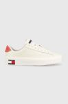 Шкіряні кросівки Tommy Jeans TJW LEATHER VULC. FLATFORM колір бежевий EN0EN02203 Шкіряні кросівки Tommy Jeans TJW LEATHER VULC. FLATFORM колір бежевий EN0EN02203