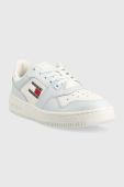 Шкіряні кросівки Tommy Jeans TJW RETRO BASKET LEATHER EN0EN02204 колір блакитний