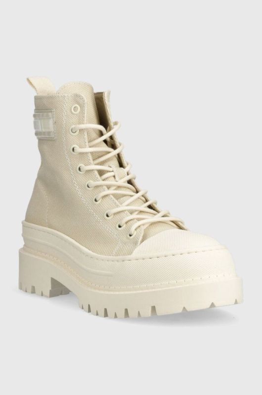 Черевики Tommy Jeans TJW FOXING CANVAS BOOT жіночі колір бежевий на платформі EN0EN02216 фото 2