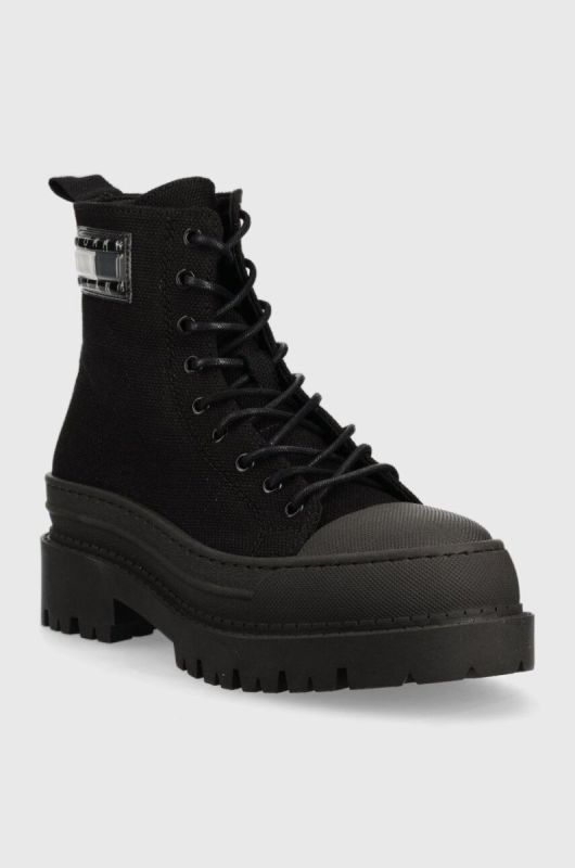Черевики Tommy Jeans TJW FOXING CANVAS BOOT жіночі колір чорний на платформі EN0EN02216 фото 2