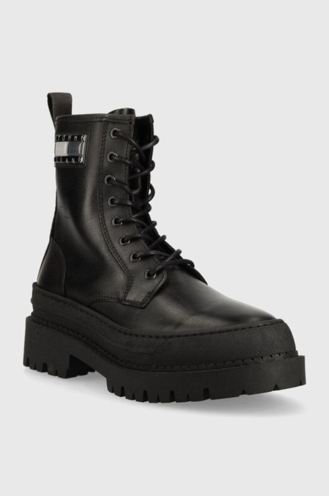 Шкіряні черевики Tommy Jeans TJW FOXING LACE UP жіночі колір чорний на плоскому ходу EN0EN02217 фото 2