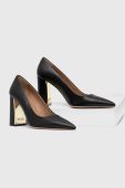 Шкіряні туфлі BOSS Vivian колір чорний каблук блок 50498807
