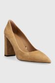 Шкіряні туфлі BOSS Janet Chunky колір бежевий каблук блок 50498828