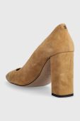 Шкіряні туфлі BOSS Janet Chunky колір бежевий каблук блок 50498828