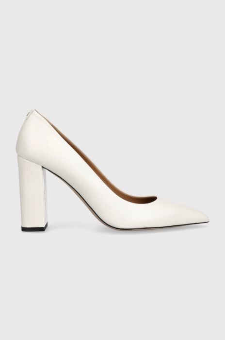 Шкіряні туфлі BOSS Janet Chunky колір білий каблук блок 50504566