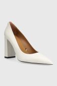 Шкіряні туфлі BOSS Janet Chunky колір білий каблук блок 50504566
