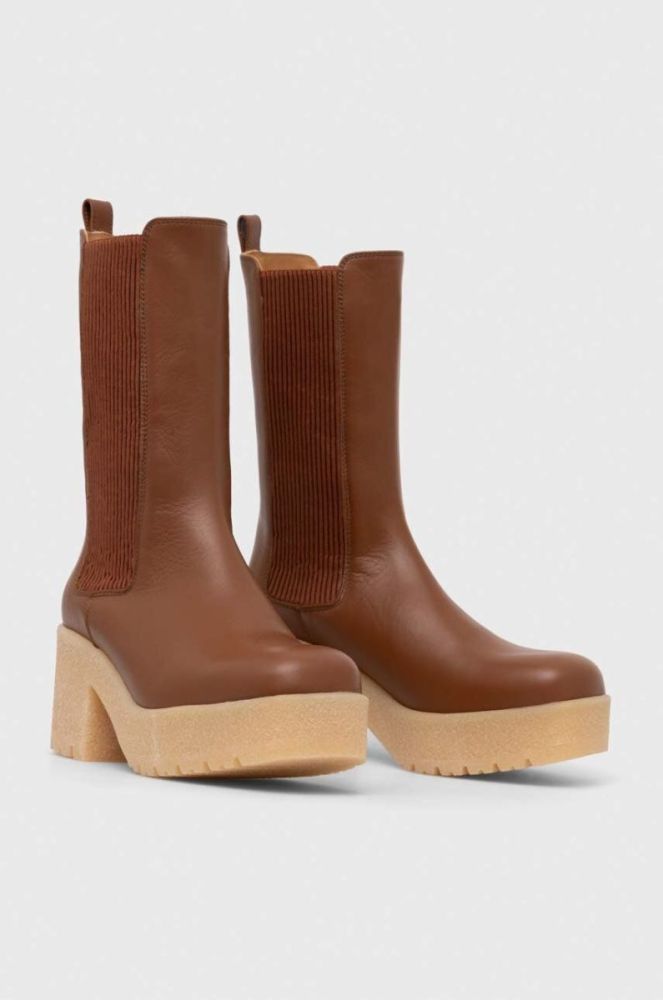 Шкіряні черевики Weekend Max Mara Guglia жіночі колір коричневий каблук блок 2357960734600 фото 2