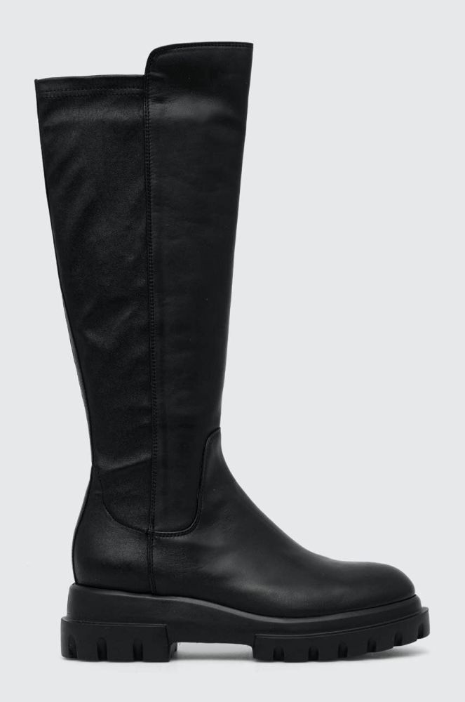 Шкіряні чоботи AGL MALIKA жіночі колір чорний на плоскому ходу D756564PGKA1121049