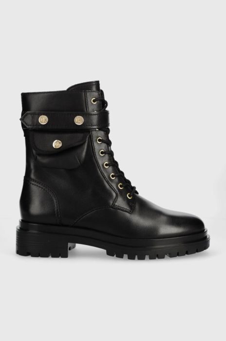 Шкіряні черевики Lauren Ralph Lauren Cammie жіночі колір чорний на плоскому ходу 802916475001