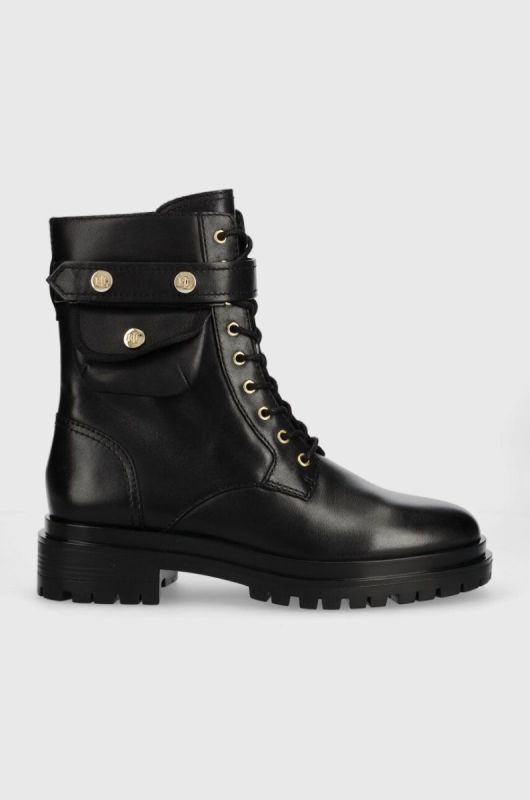 Шкіряні черевики Lauren Ralph Lauren Cammie жіночі колір чорний на плоскому ходу 802916475001