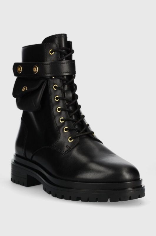 Шкіряні черевики Lauren Ralph Lauren Cammie жіночі колір чорний на плоскому ходу 802916475001 фото 2