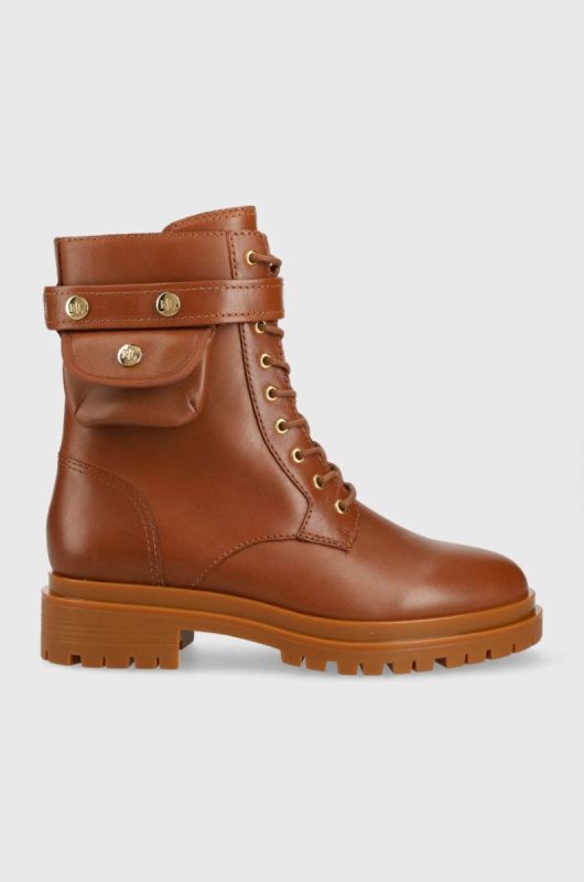 Шкіряні черевики Lauren Ralph Lauren Cammie жіночі колір коричневий на плоскому ходу 802916475002