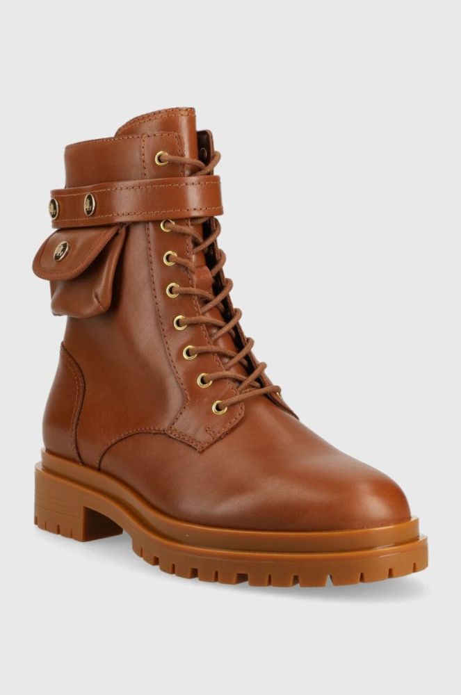 Шкіряні черевики Lauren Ralph Lauren Cammie жіночі колір коричневий на плоскому ходу 802916475002 фото 2