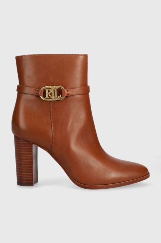 Шкіряні черевики Lauren Ralph Lauren Maxie жіночі колір коричневий каблук блок 802912277001