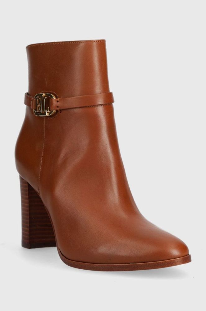 Шкіряні черевики Lauren Ralph Lauren Maxie жіночі колір коричневий каблук блок 802912277001 фото 2