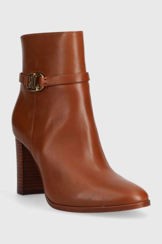 Шкіряні черевики Lauren Ralph Lauren Maxie жіночі колір коричневий каблук блок 802912277001 фото 2