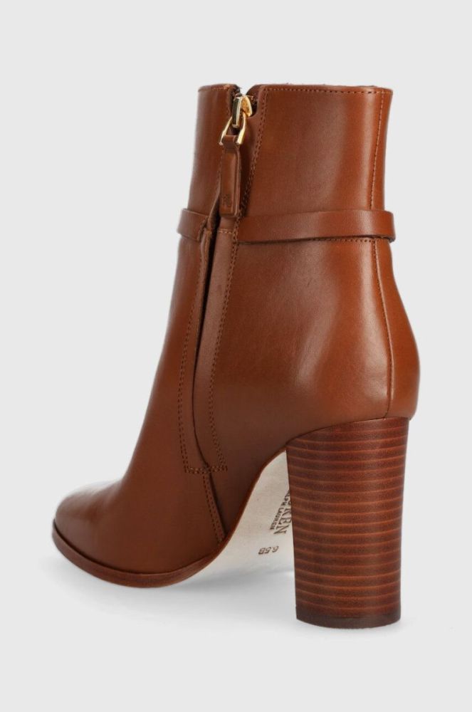 Шкіряні черевики Lauren Ralph Lauren Maxie жіночі колір коричневий каблук блок 802912277001 фото 3
