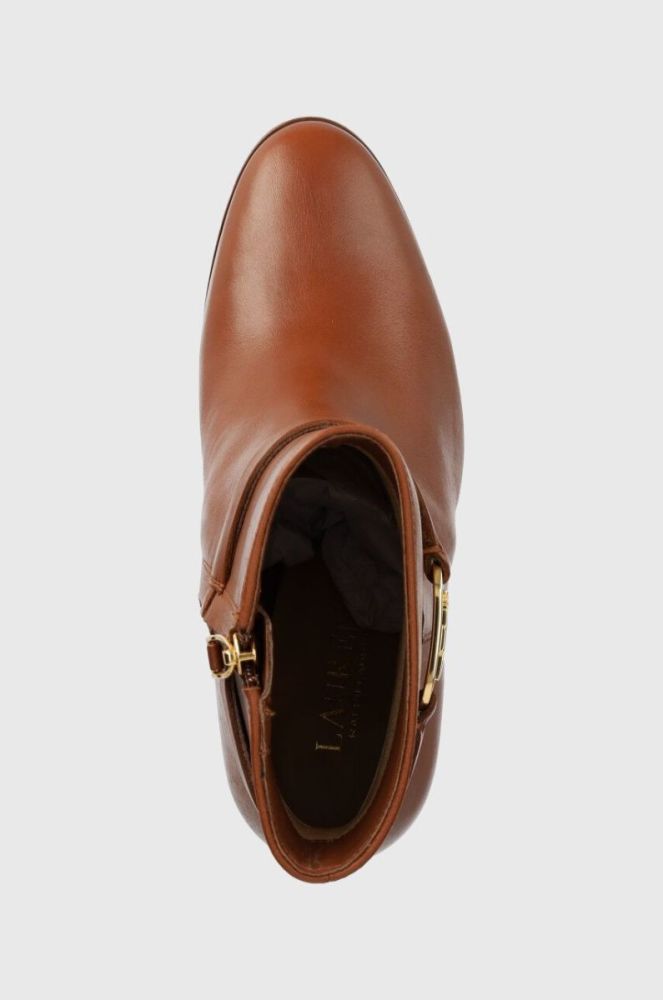 Шкіряні черевики Lauren Ralph Lauren Maxie жіночі колір коричневий каблук блок 802912277001 фото 4