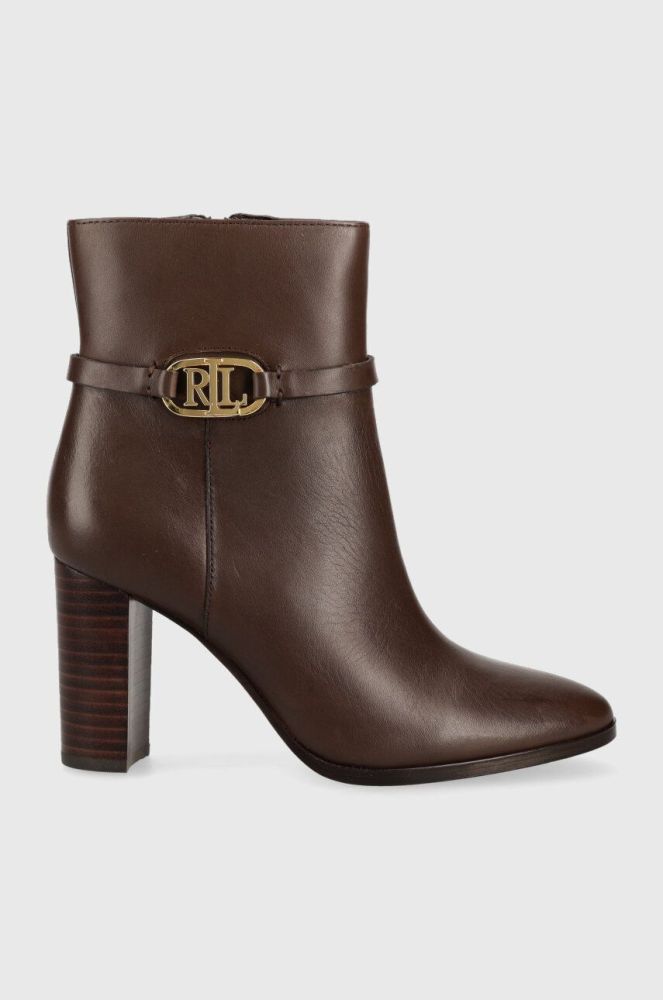 Шкіряні черевики Lauren Ralph Lauren Maxie жіночі колір коричневий каблук блок 802912277002