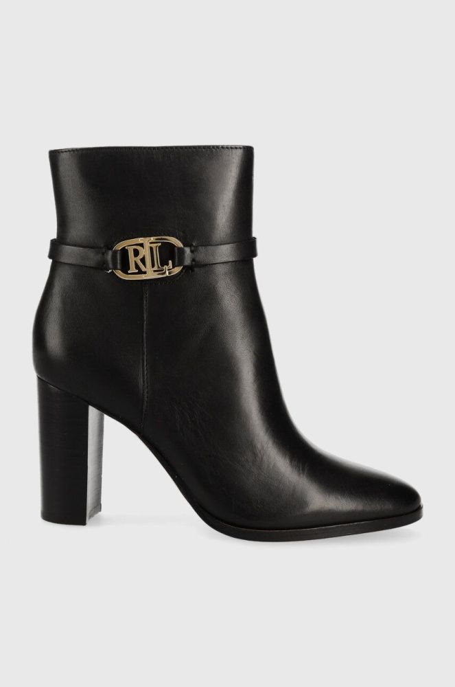 Шкіряні черевики Lauren Ralph Lauren Maxie жіночі колір чорний каблук блок 802912277003