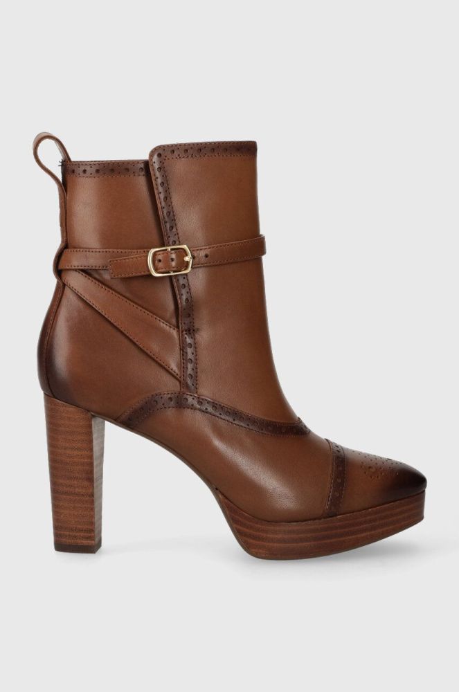 Шкіряні черевики Lauren Ralph Lauren Mckinsey жіночі колір коричневий каблук блок 802908331002