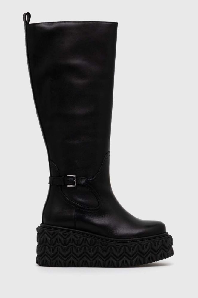 Шкіряні чоботи Patrizia Pepe жіночі колір чорний на платформі 8Y0057 L078 K103
