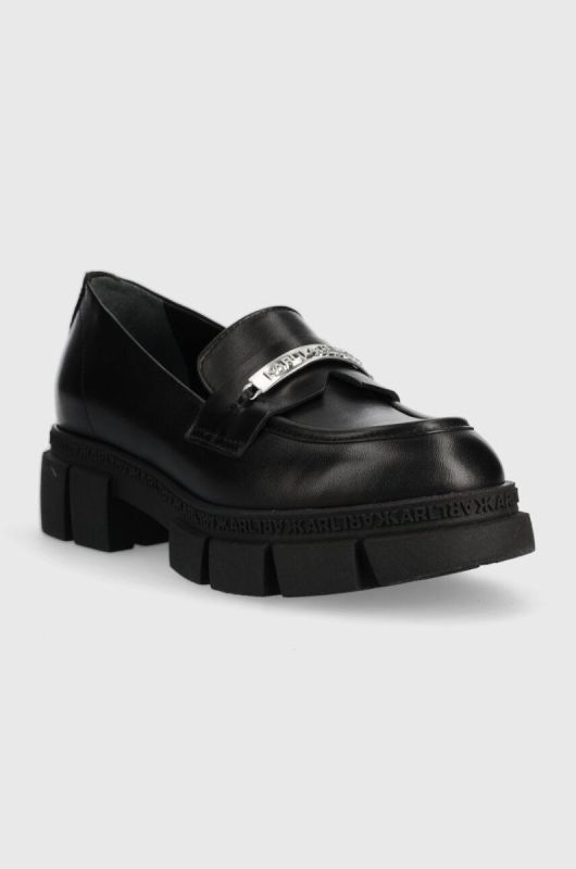 Шкіряні мокасини Karl Lagerfeld ARIA жіночі колір чорний на платформі KL43210 фото 2