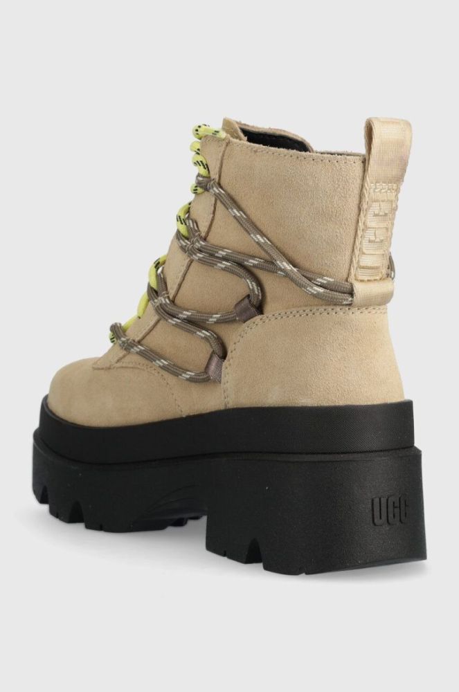 Замшеві черевики UGG Brisbane Lace Up жіночі колір бежевий на платформі 1143841 фото 3