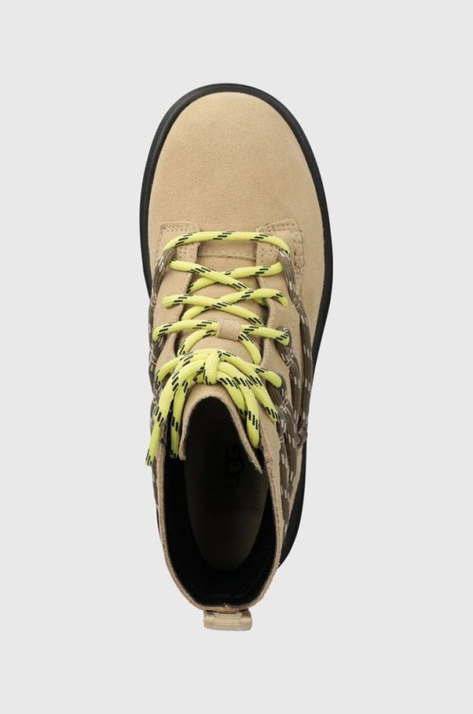 Замшеві черевики UGG Brisbane Lace Up жіночі колір бежевий на платформі 1143841 фото 4