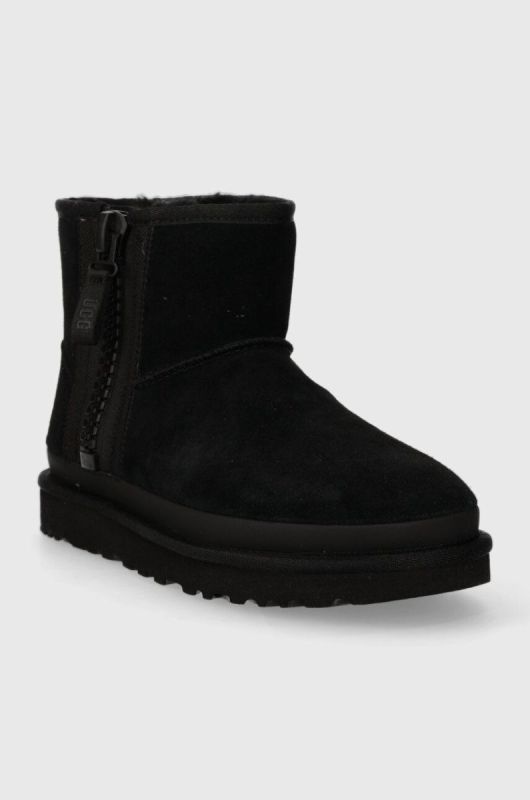 Замшеві чоботи UGG Classic Mini Zipper Tape Logo колір чорний 1144034 фото 2