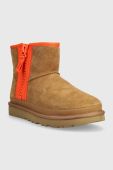 Замшеві чоботи UGG Classic Mini Zipper Tape Logo колір коричневий 1144034