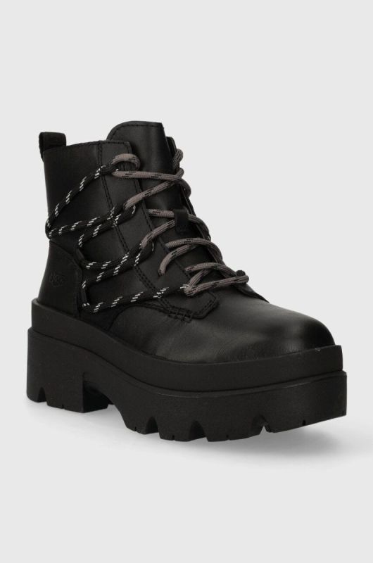 Шкіряні черевики UGG Brisbane Lace Up жіночі колір чорний на платформі 1149650 фото 2