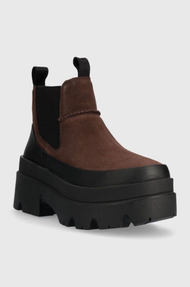 Замшеві черевики UGG Brisbane Chelsea жіночі колір коричневий на платформі злегка утеплена 1151530 фото 2