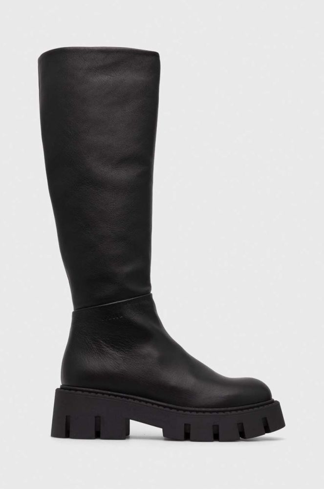 Шкіряні чоботи Copenhagen жіночі колір чорний на плоскому ходу CPH138 vitello