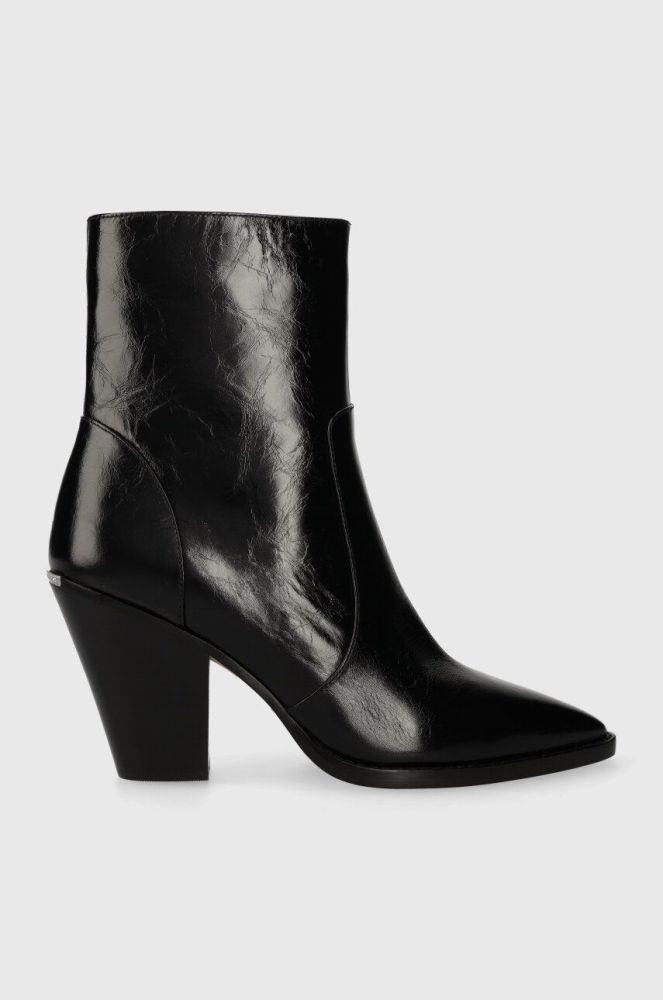 Шкіряні черевики MICHAEL Michael Kors Dover жіночі колір чорний каблук блок 40F3DOHE5L
