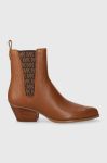 Шкіряні черевики MICHAEL Michael Kors Kinlee жіночі колір коричневий каблук блок 40F3KNME6L Шкіряні черевики MICHAEL Michael Kors Kinlee жіночі колір коричневий каблук блок 40F3KNME6L