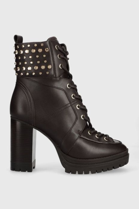 Шкіряні черевики MICHAEL Michael Kors Yvonne жіночі колір коричневий каблук блок 40F3YVHE8L Шкіряні черевики MICHAEL Michael Kors Yvonne жіночі колір коричневий каблук блок 40F3YVHE8L