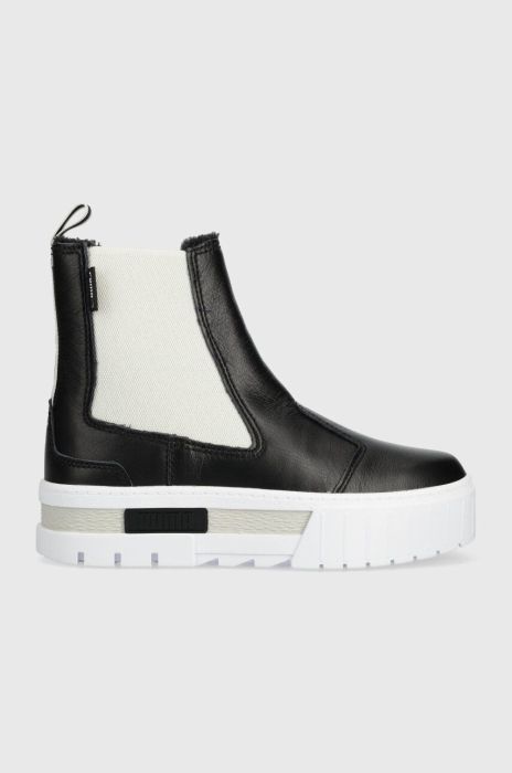 Шкіряні черевики Puma Mayze Chelsea Winter Wns жіночі колір чорний на платформі злегка утеплена Шкіряні черевики Puma Mayze Chelsea Winter Wns жіночі колір чорний на платформі злегка утеплена