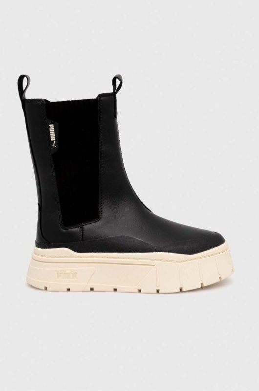 Черевики Puma Mayze Stack Chelsea Winter Wns жіночі колір чорний на платформі злегка утеплена