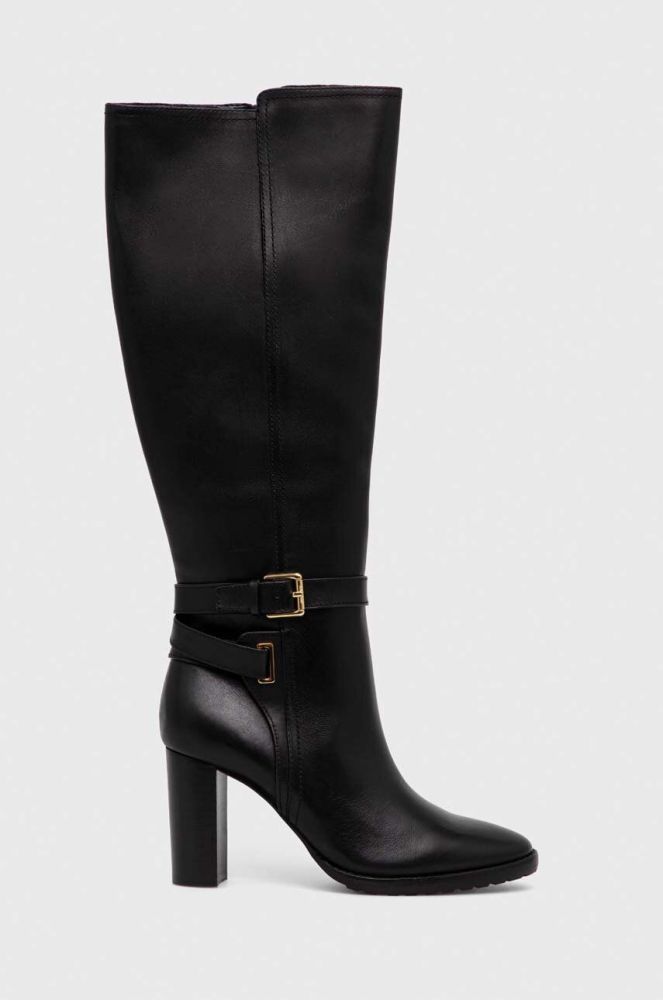 Шкіряні чоботи Lauren Ralph Lauren Manchester жіночі колір чорний каблук блок 802912286001