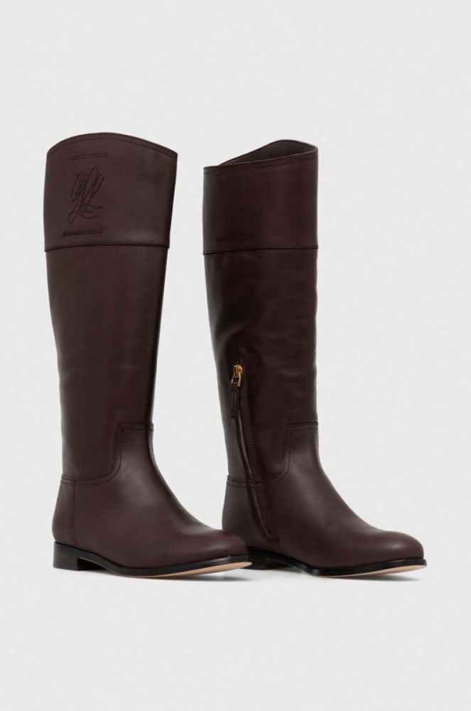 Шкіряні чоботи Lauren Ralph Lauren Justine жіночі колір коричневий на плоскому ходу 802915418003 фото 2