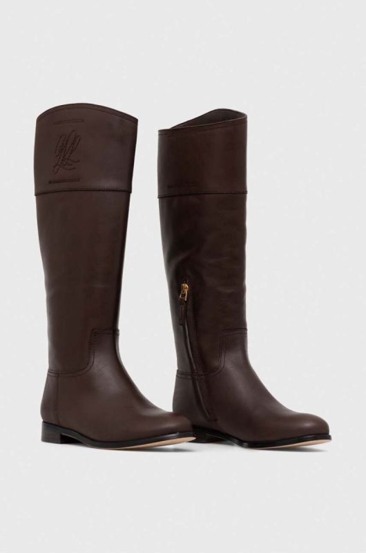 Шкіряні чоботи Lauren Ralph Lauren Justine жіночі колір коричневий на плоскому ходу 802915418003 фото 2