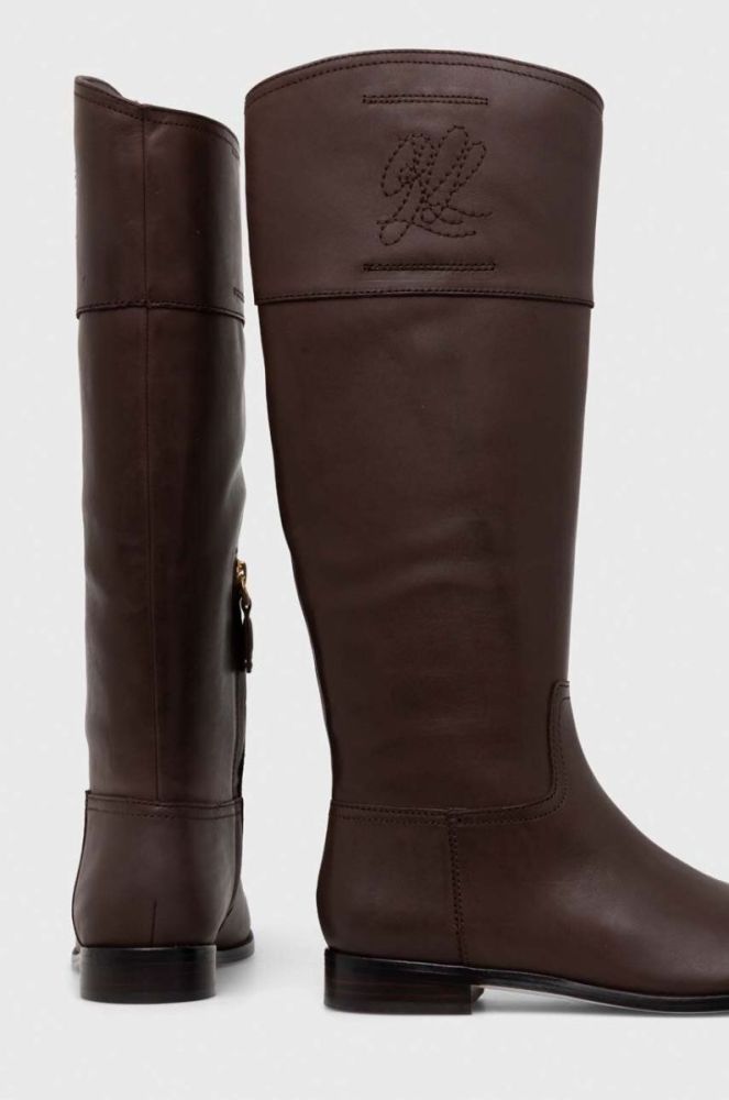 Шкіряні чоботи Lauren Ralph Lauren Justine жіночі колір коричневий на плоскому ходу 802915418003 фото 3