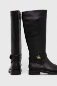 Шкіряні чоботи Lauren Ralph Lauren Hallee жіночі колір чорний на плоскому ходу 802915444001