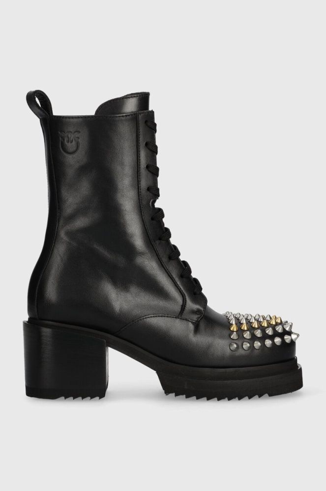 Шкіряні черевики Pinko Berio жіночі колір чорний каблук блок 102333 A18Y Z99