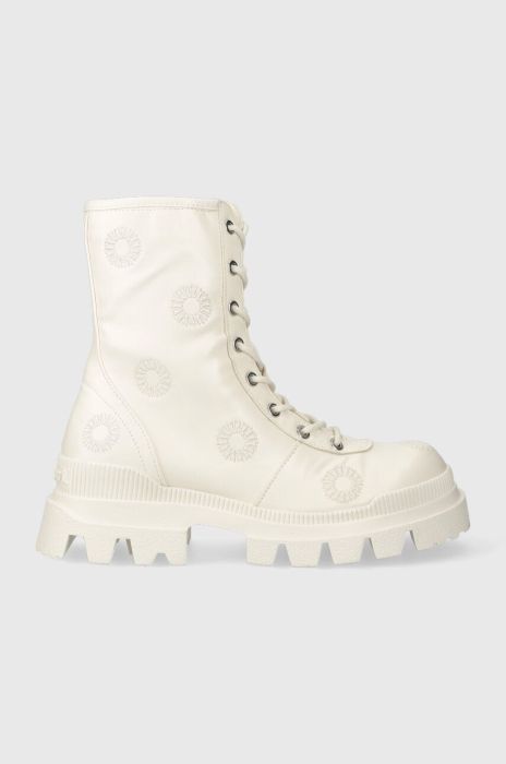 Шкіряні черевики Desigual жіночі колір білий на плоскому ходу 23WSTP14.1001 Шкіряні черевики Desigual жіночі колір білий на плоскому ходу 23WSTP14.1001