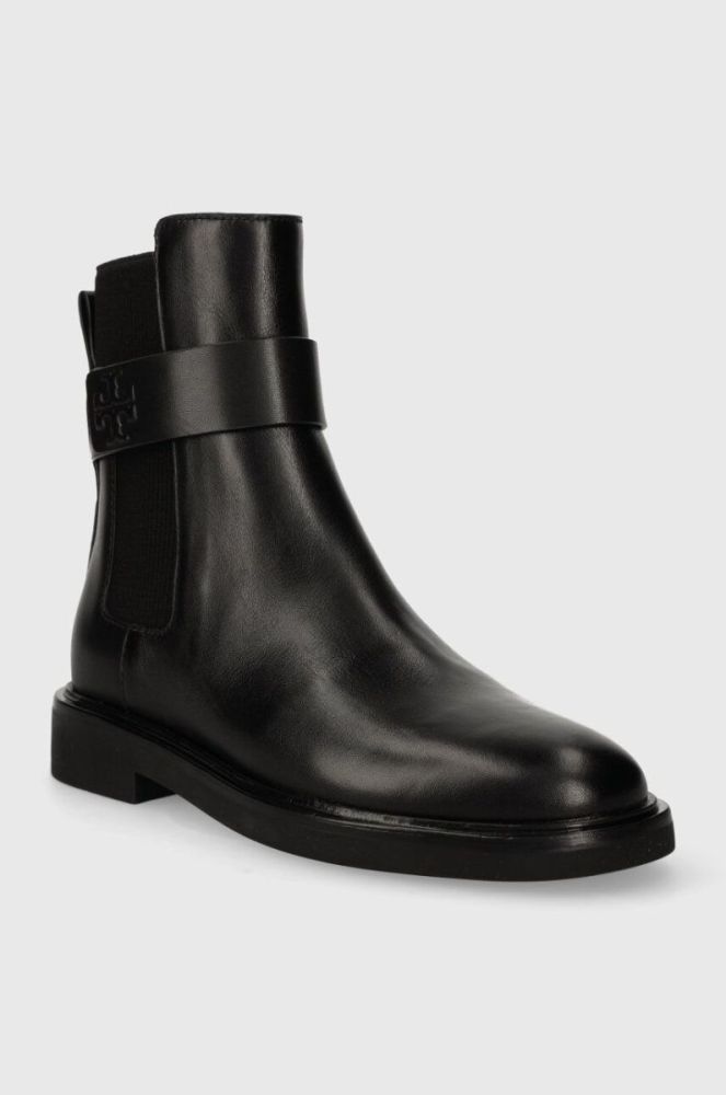 Шкіряні черевики Tory Burch DOUBLE T CHELSEA BOOT жіночі колір чорний на плоскому ходу 152831-004 фото 2