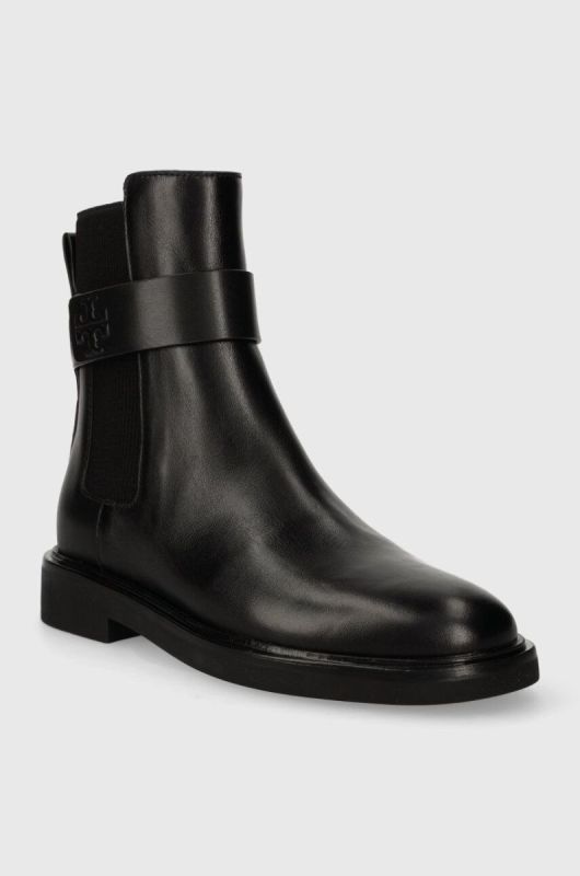 Шкіряні черевики Tory Burch DOUBLE T CHELSEA BOOT жіночі колір чорний на плоскому ходу 152831-004 фото 2