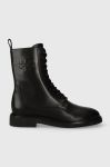 Шкіряні черевики Tory Burch DOUBLE T COMBAT BOOT жіночі колір чорний на плоскому ходу 154336-006 Шкіряні черевики Tory Burch DOUBLE T COMBAT BOOT жіночі колір чорний на плоскому ходу 154336-006